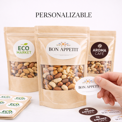 Bolsa Stand Up Pouch Kraft Plastificada con Ventana Termosellable | 50pzs