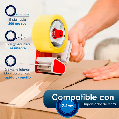 Cinta Adhesiva Transparente Uso Rudo Embalaje Empaque 200m | 6pzs