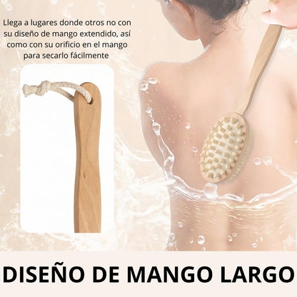 Set de 2 Cepillos Corporal Doble Cabeza Exfoliante Baño Ducha Masaje Cuerpo Piel Circulacion Kit Madera Cerdas Naturales
