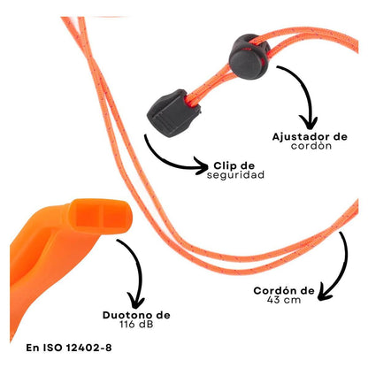 Silbato Seguridad Emergencia Supervivencia Auxilio Naranja | 10pzs