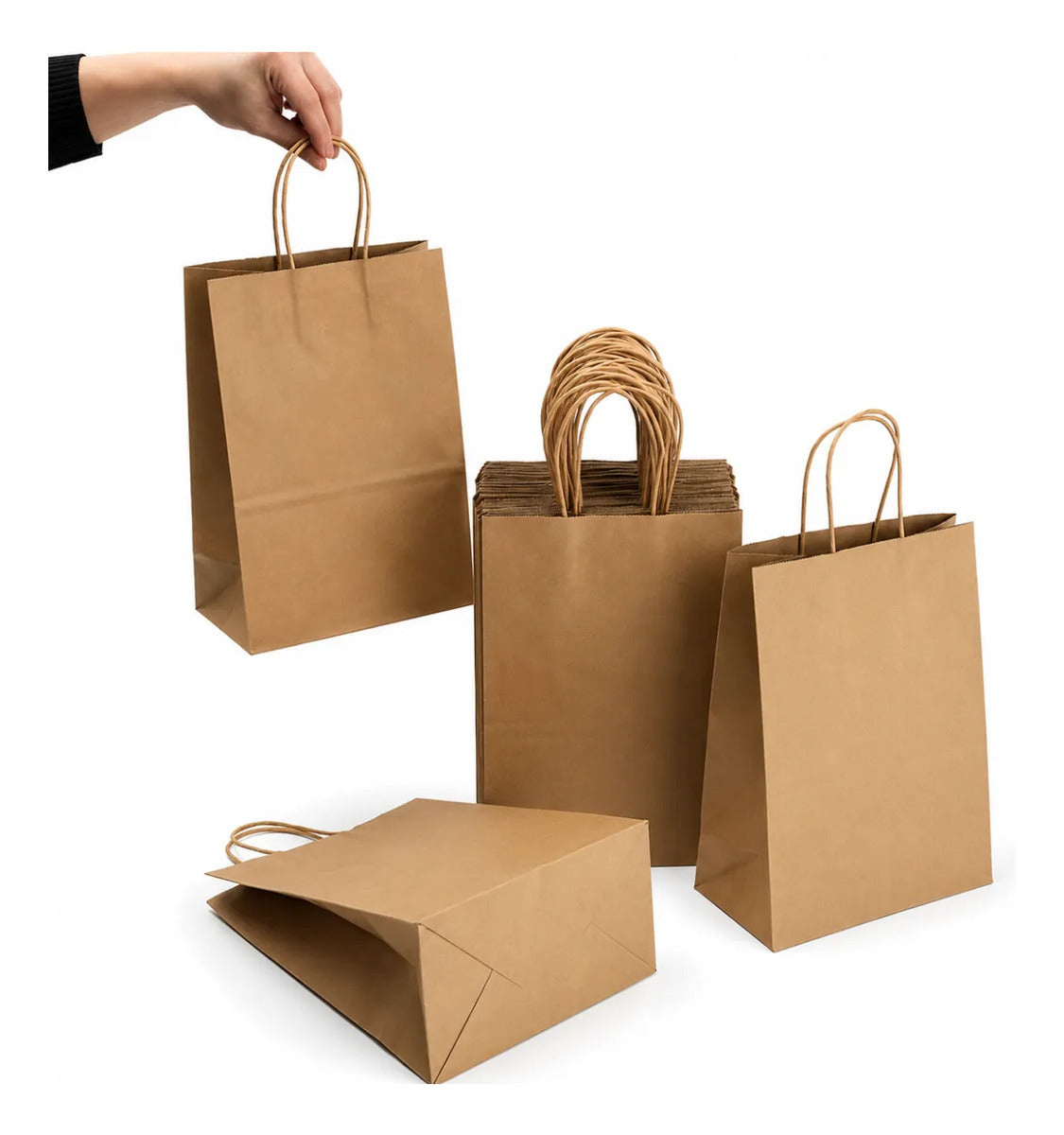 Bolsas Papel Kraft Ecológicas Asa Boutique Empaque 50 Pzas Marrón Claro Kraft 27x21
