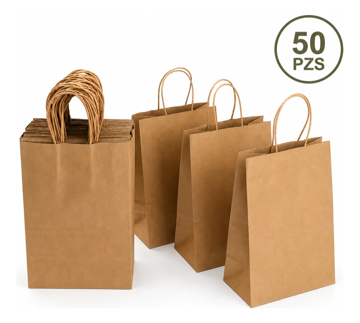 Bolsas Papel Kraft Ecológicas Asa Boutique Empaque 50 Pzas Marrón Claro Kraft 27x21