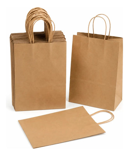 Bolsas Papel Kraft Ecológicas Asa Boutique Empaque 50 Pzas Marrón Claro Kraft 27x21