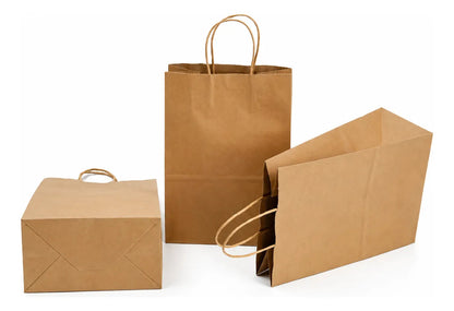 Bolsas Papel Kraft Ecológicas Asa Boutique Empaque 50 Pzas Marrón Claro Kraft 27x21