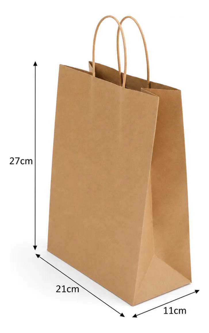 Bolsas Papel Kraft Ecológicas Asa Boutique Empaque 50 Pzas Marrón Claro Kraft 27x21