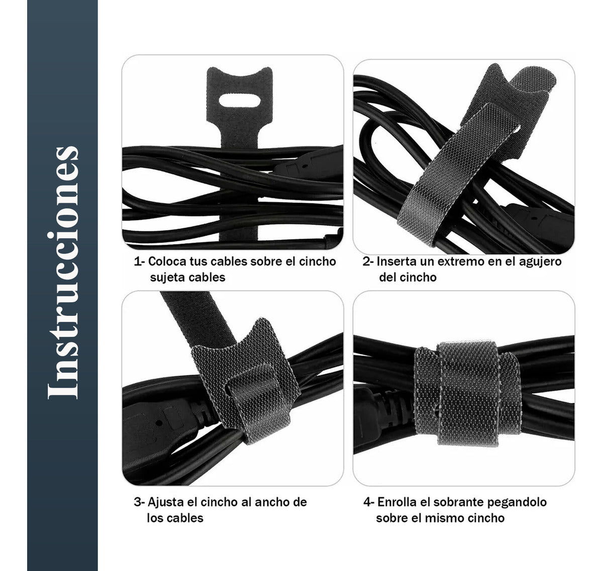 Cincho Brida Sujeta Cables Organizador Reutilizable 100pzs Color Negro