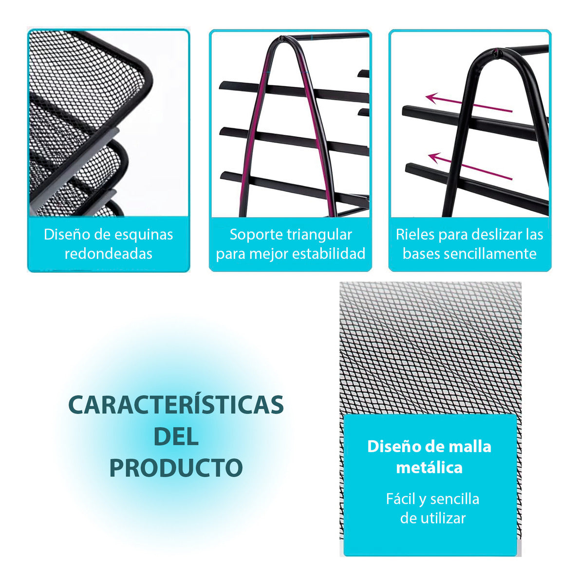 Organizador Escritorio Documentos Malla Metálica 4 Niveles