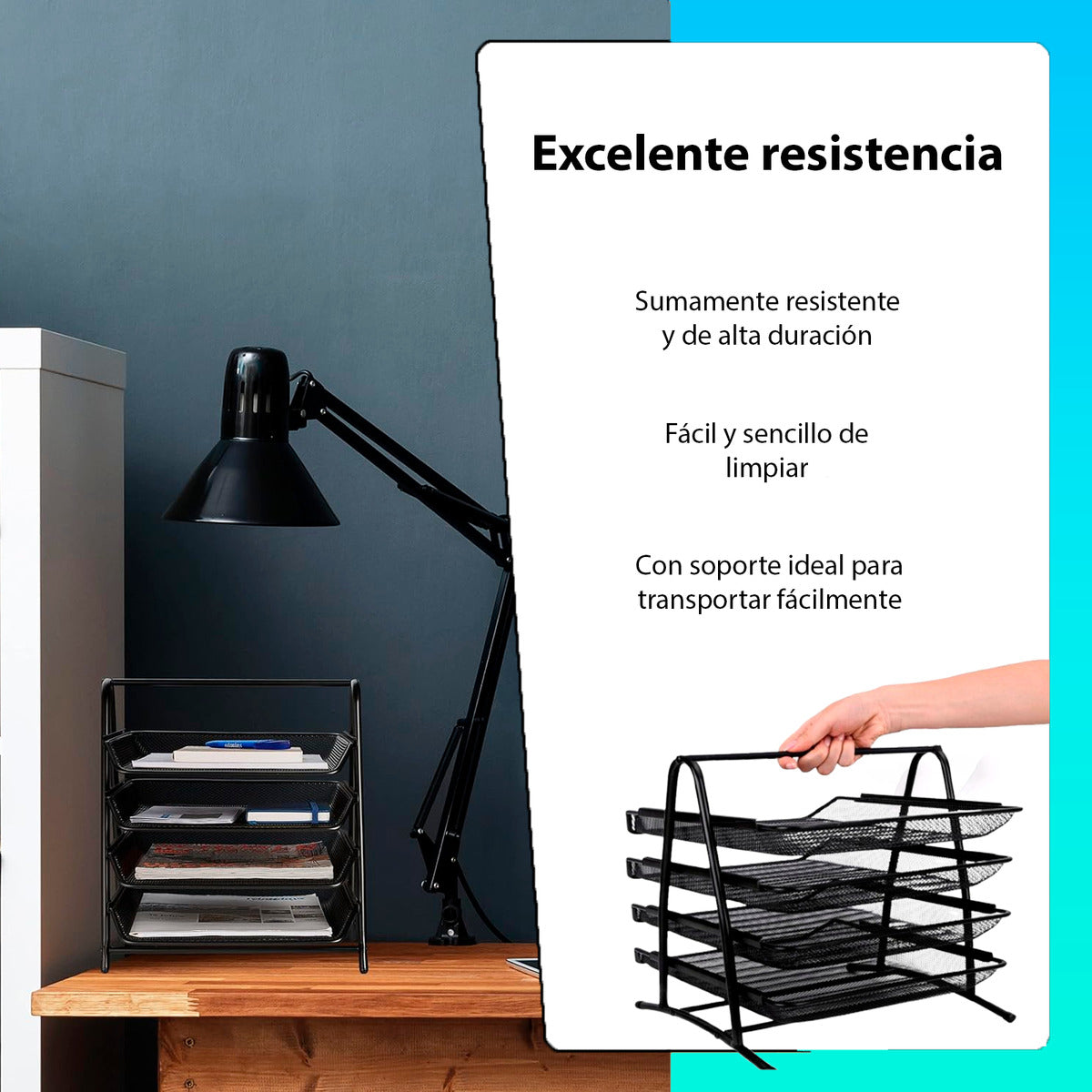 Organizador Escritorio Documentos Malla Metálica 4 Niveles