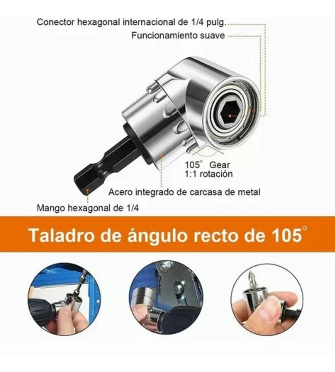 Adaptador Taladro Angulo 105° Broca Extension Flexible Dado