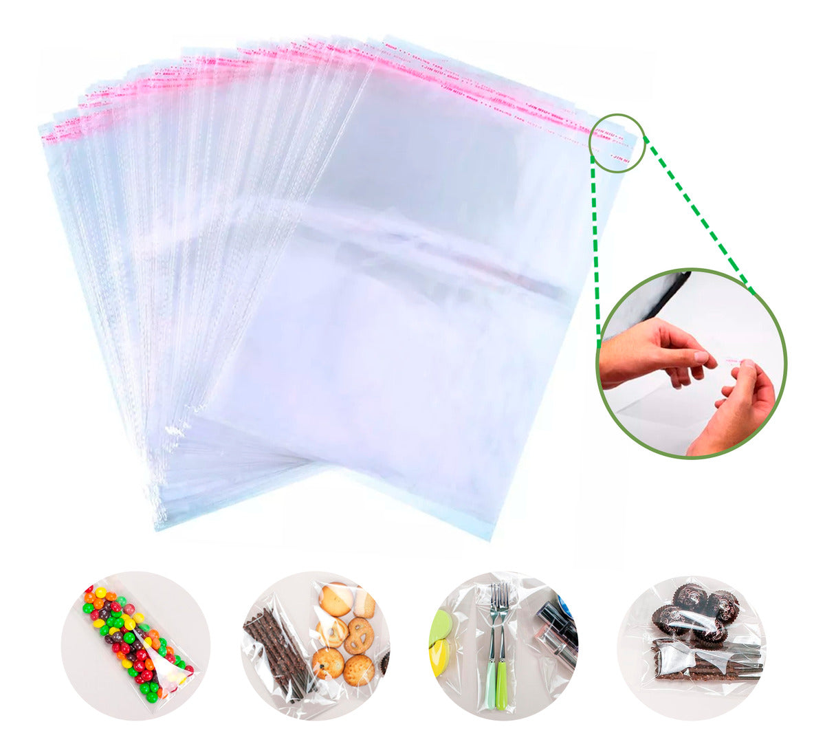 100 Bolsa Celofan Regalo Adhesivo Postal Empaque Plana 12cm x 20cm