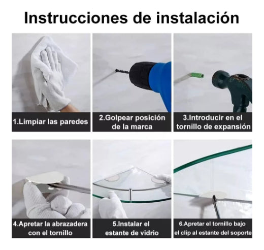 Repisa Esquinero Baño Organizador Vidrio Estante Pared 4pz