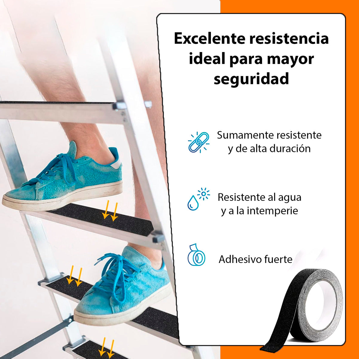 Cinta Antiderrapante Adhesiva Abrasivo Piso Seguridad 10m