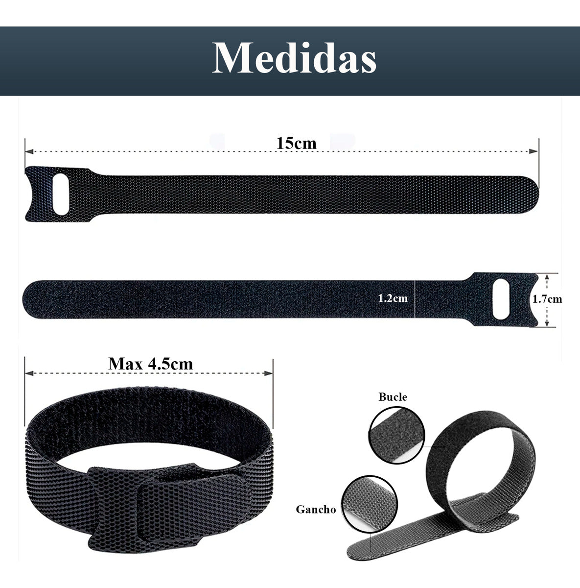 Cincho Brida Sujeta Cables Organizador Reutilizable 100pzs Color Negro