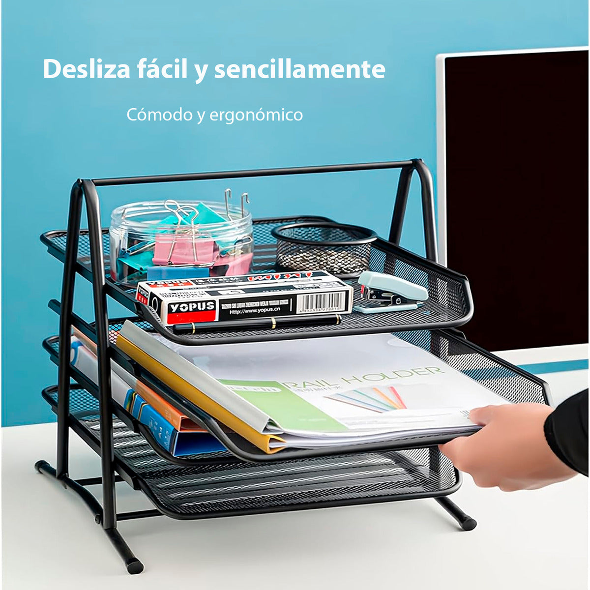 Organizador Escritorio Documentos Malla Metálica 4 Niveles