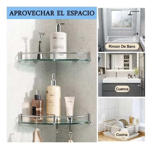 Repisa Esquinero Baño Organizador Vidrio Estante Pared 4pz