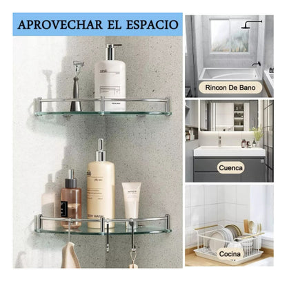 Repisa Esquinero Baño Organizador Vidrio Estante Pared 4pz