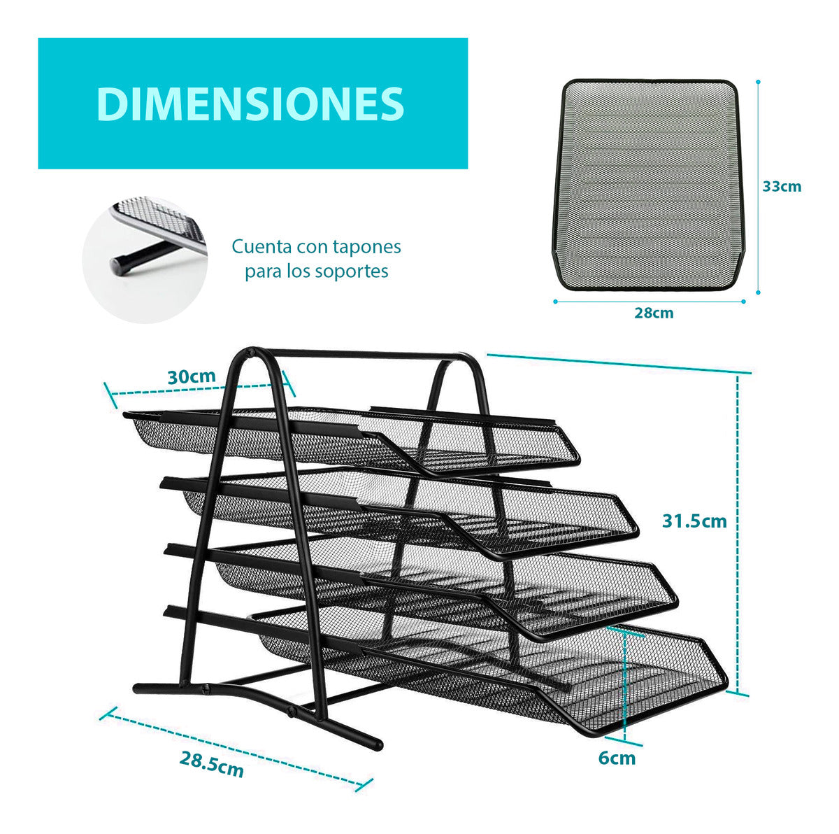 Organizador Escritorio Documentos Malla Metálica 4 Niveles