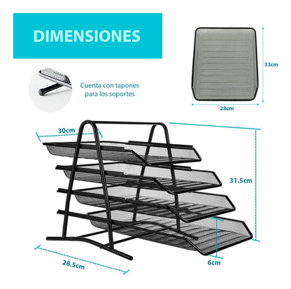 Organizador Escritorio Documentos Malla Metálica 4 Niveles
