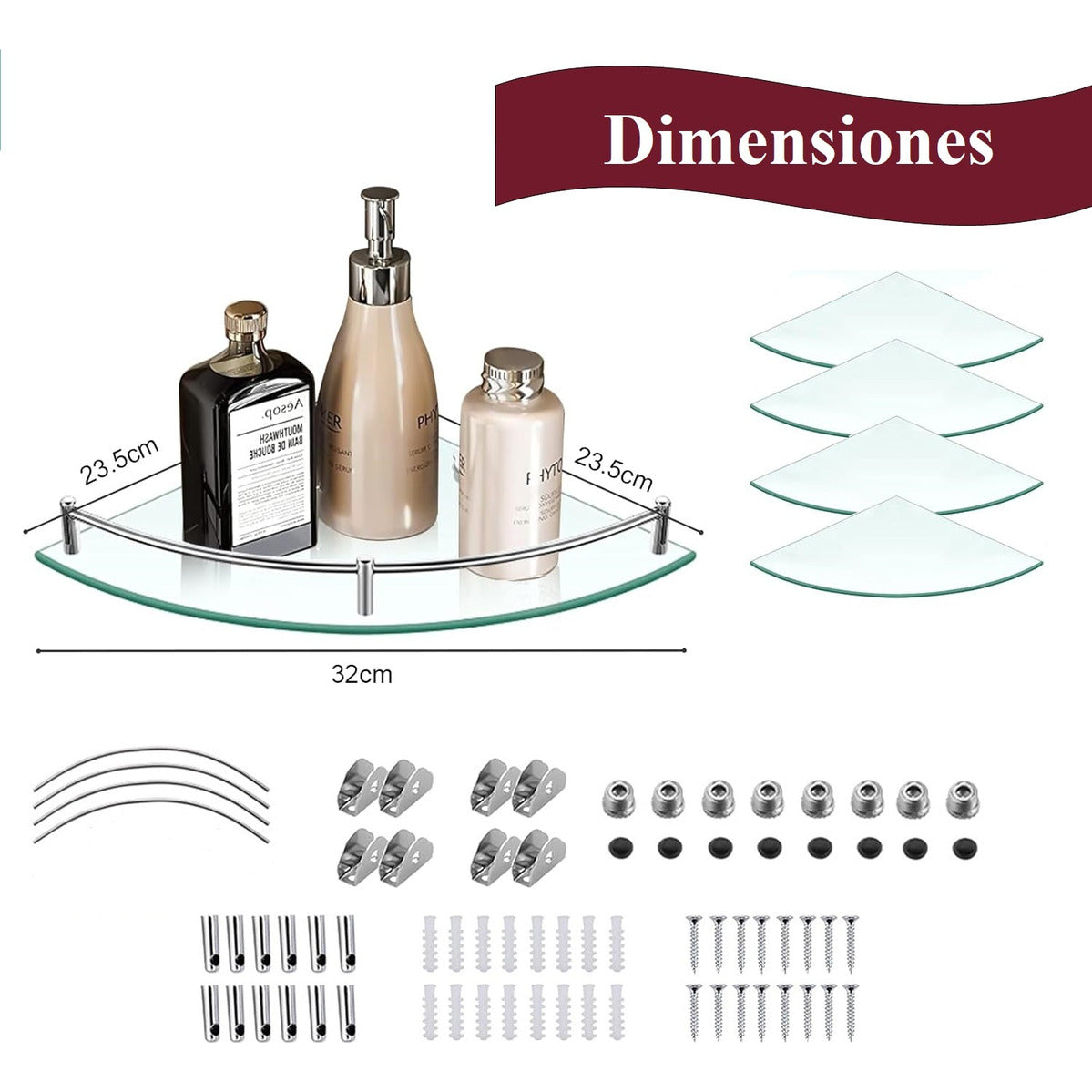 Repisa Esquinero Baño Organizador Vidrio Estante Pared 4pz