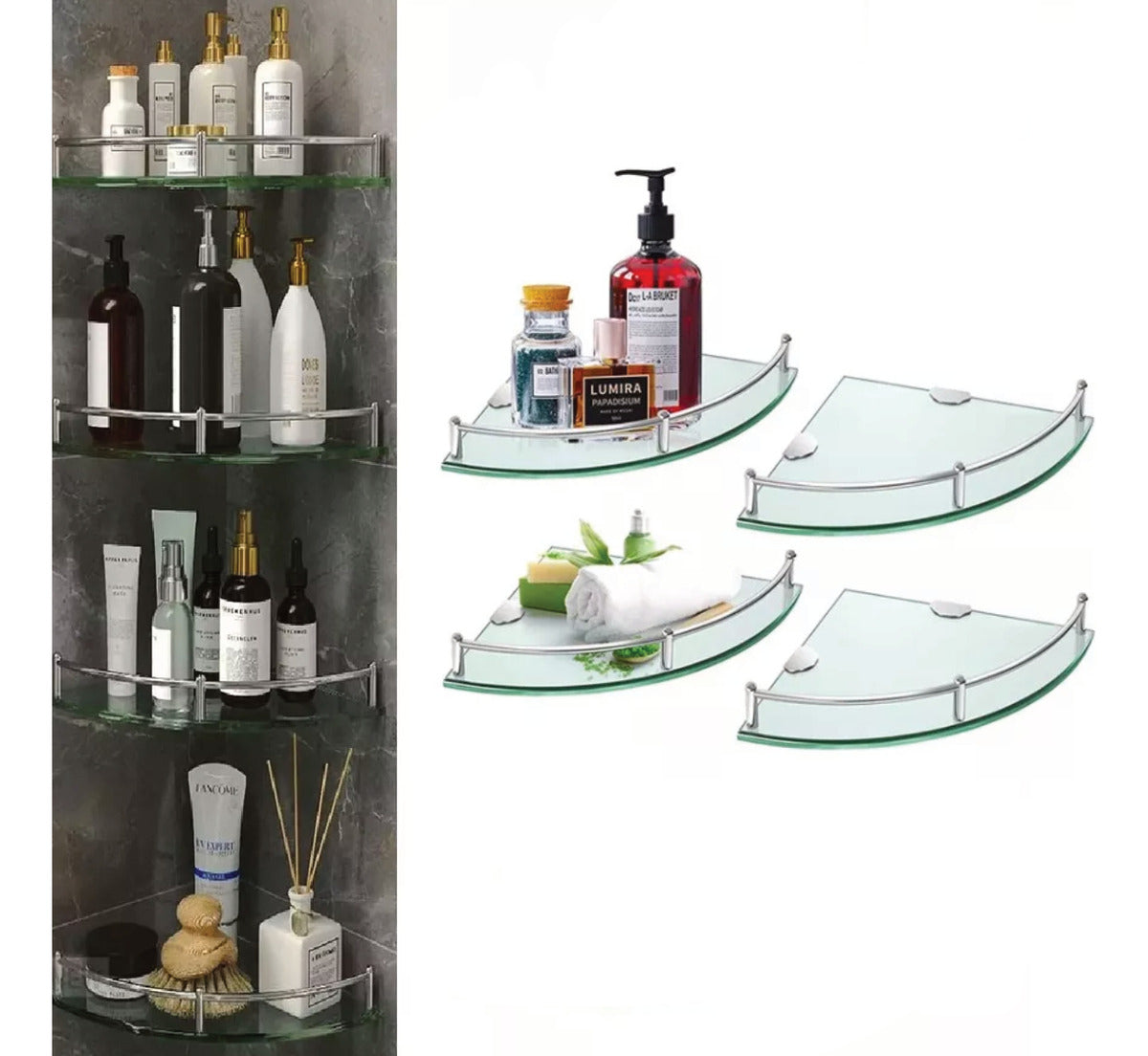 Repisa Esquinero Baño Organizador Vidrio Estante Pared 4pz