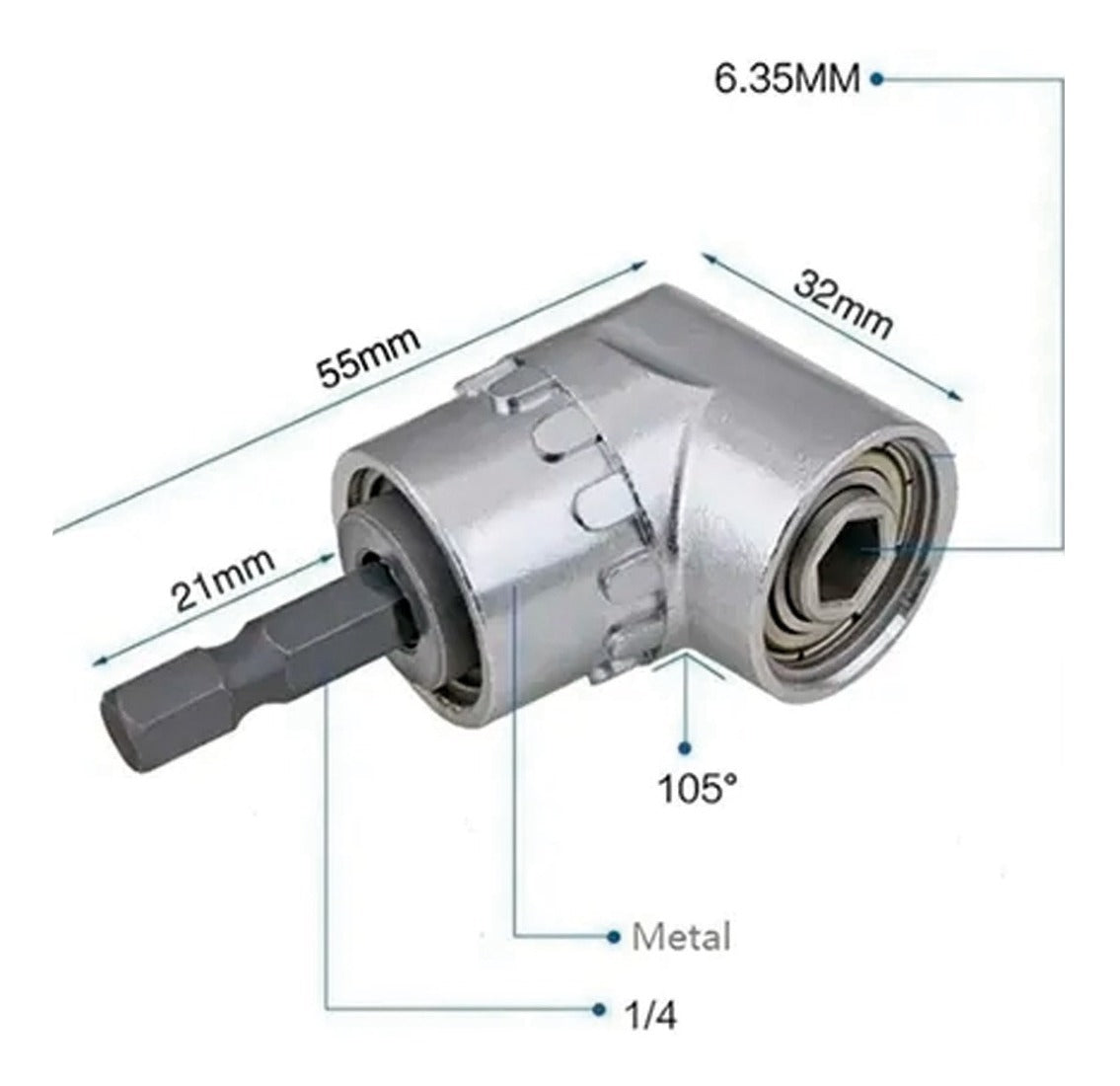 Adaptador Angular Taladro 105° Atornillador Punta Broca 1/4