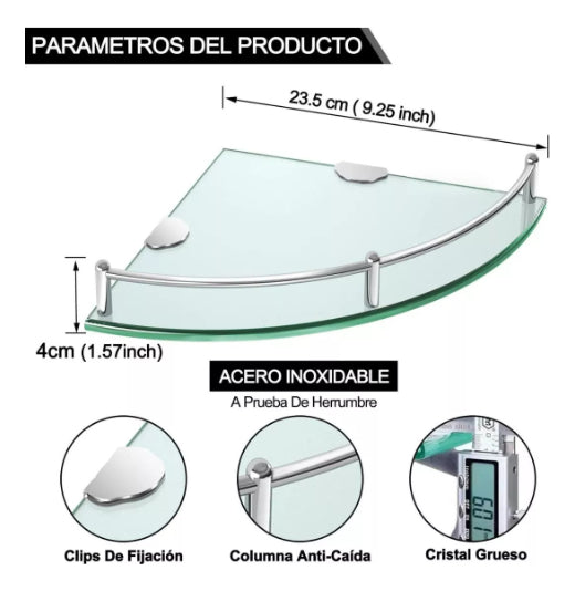 Repisa Esquinero Baño Organizador Vidrio Estante Pared 4pz