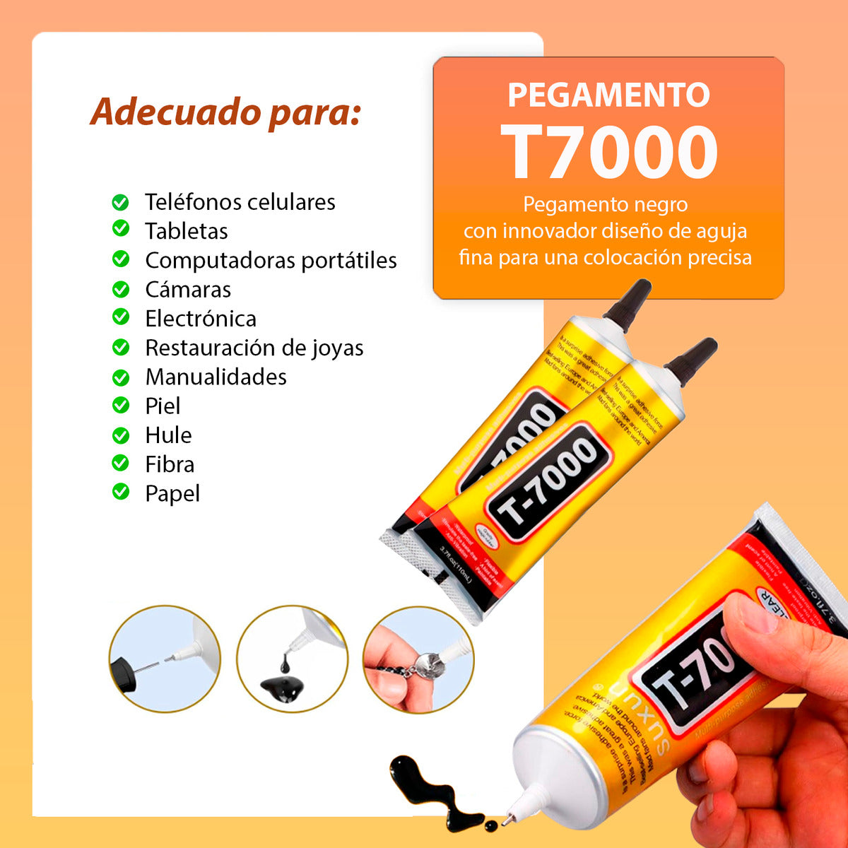T7000 Pegamento Adhesivo  Multiuso Negro Touch Celular