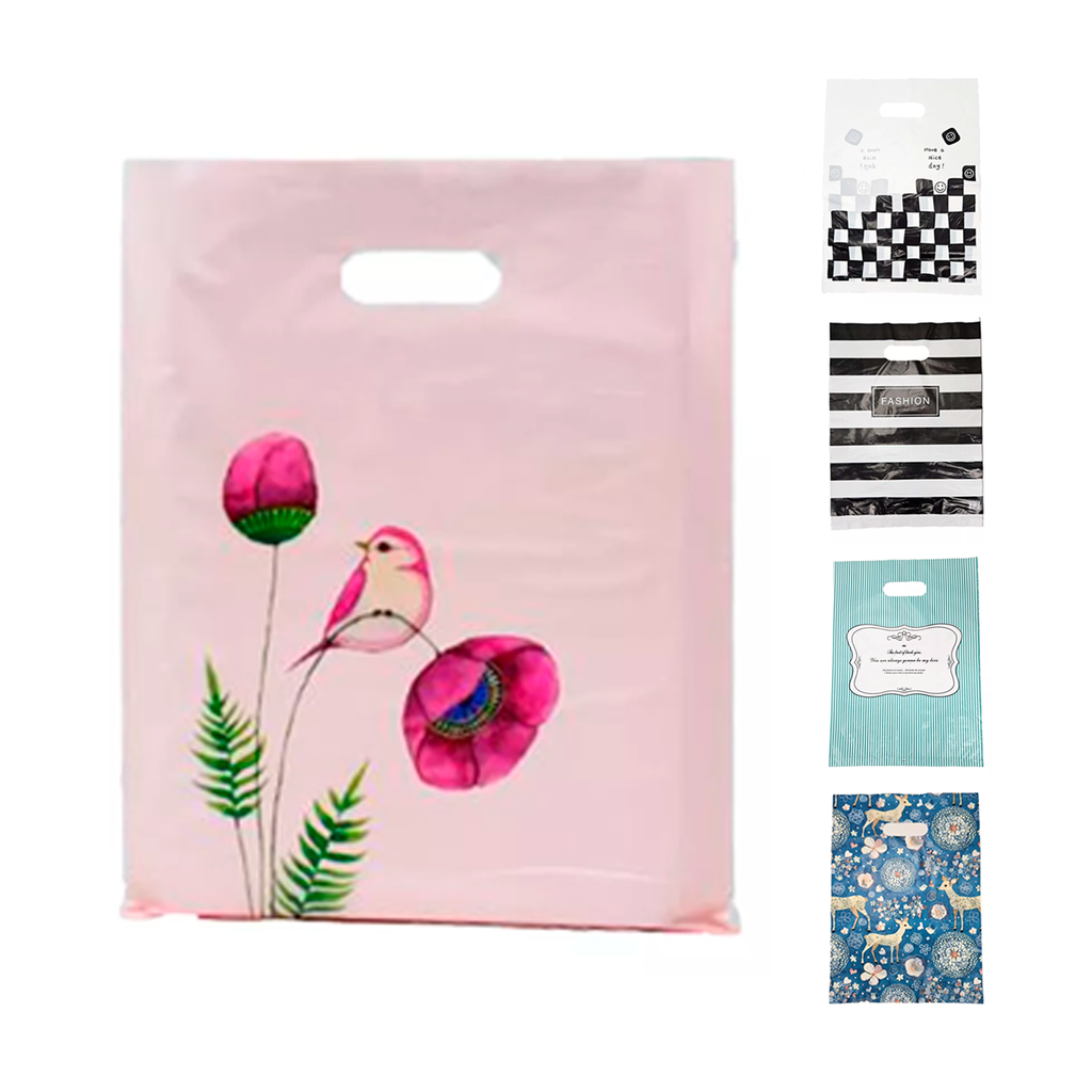 100 Bolsa Boutique Polipapel Decorada Diseño Regalo 20x26cm