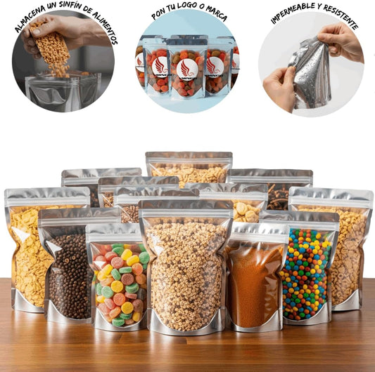 Bolsa Stand Up Pouch Cierre Hermético Reutilizable Transparente Zipper Regalos Comida Resellables | 50pzs