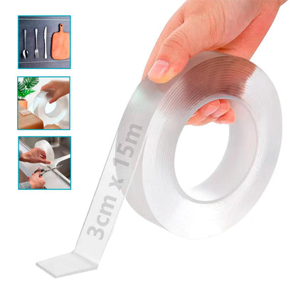 Cinta Doble Cara Nano Lavable Reutilizable Tape Transparente Liso Reusable Adherente Resistente
