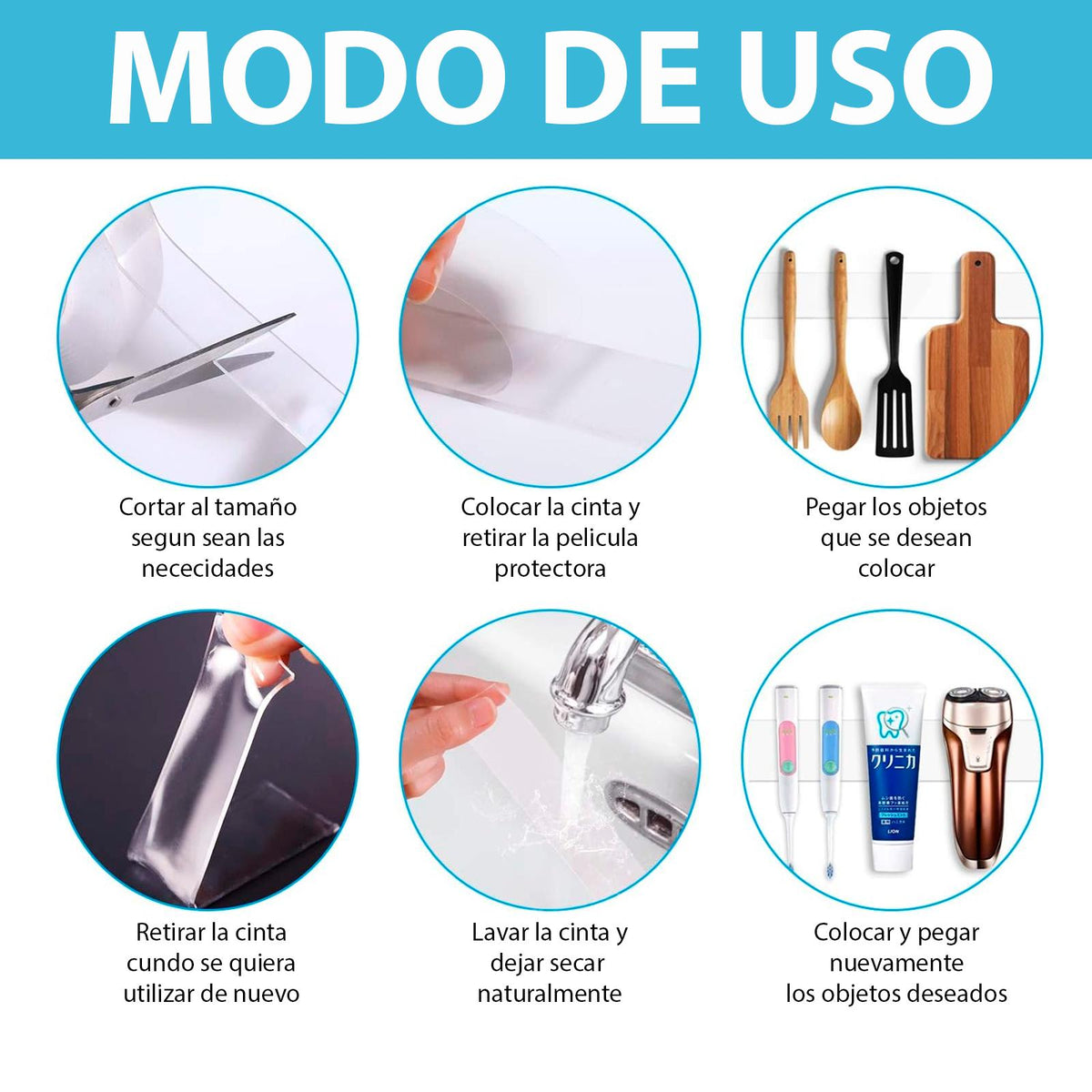 Cinta Doble Cara Nano Lavable Reutilizable Tape Transparente Liso Reusable Adherente Resistente