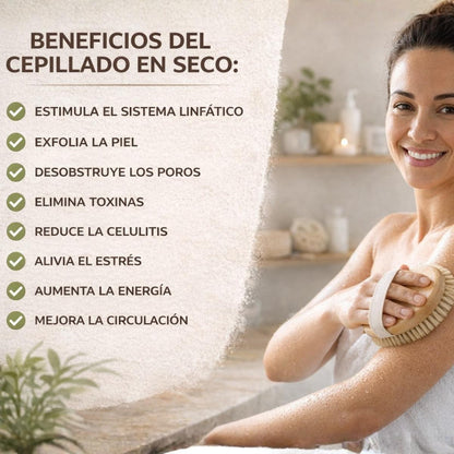 Set de 2 Cepillos Corporal Doble Cabeza Exfoliante Baño Ducha Masaje Cuerpo Piel Circulacion Kit Madera Cerdas Naturales