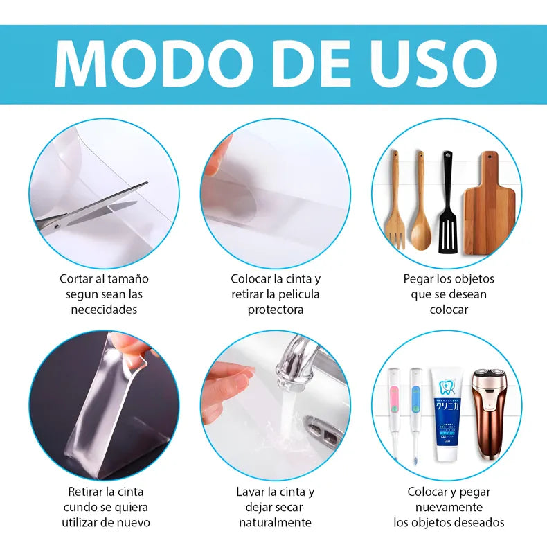 Cinta Doble Cara Nano Lavable Reutilizable Tape 3m*1cm*2mm