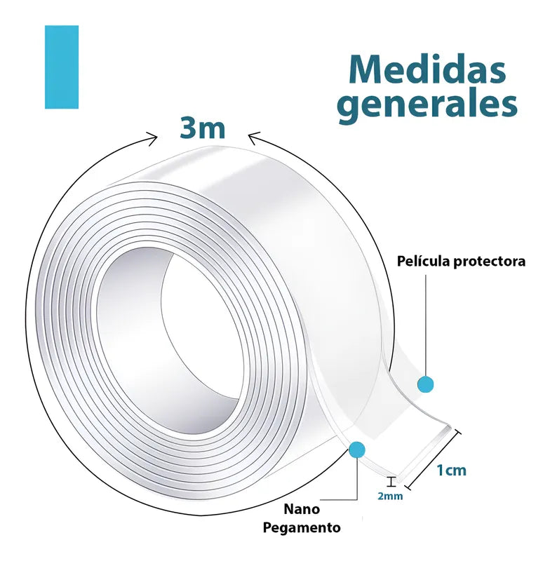 Cinta Doble Cara Nano Lavable Reutilizable Tape 3m*1cm*2mm